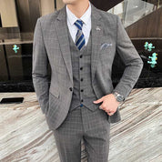 Men's Suits Plaid 3 Piece Windowpane Tuxedo Skinny Plaid Tuxedos for Wedding Meeting Prom
