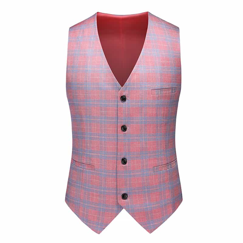 Men's 3 Piece Pink Plaid Suit For Party