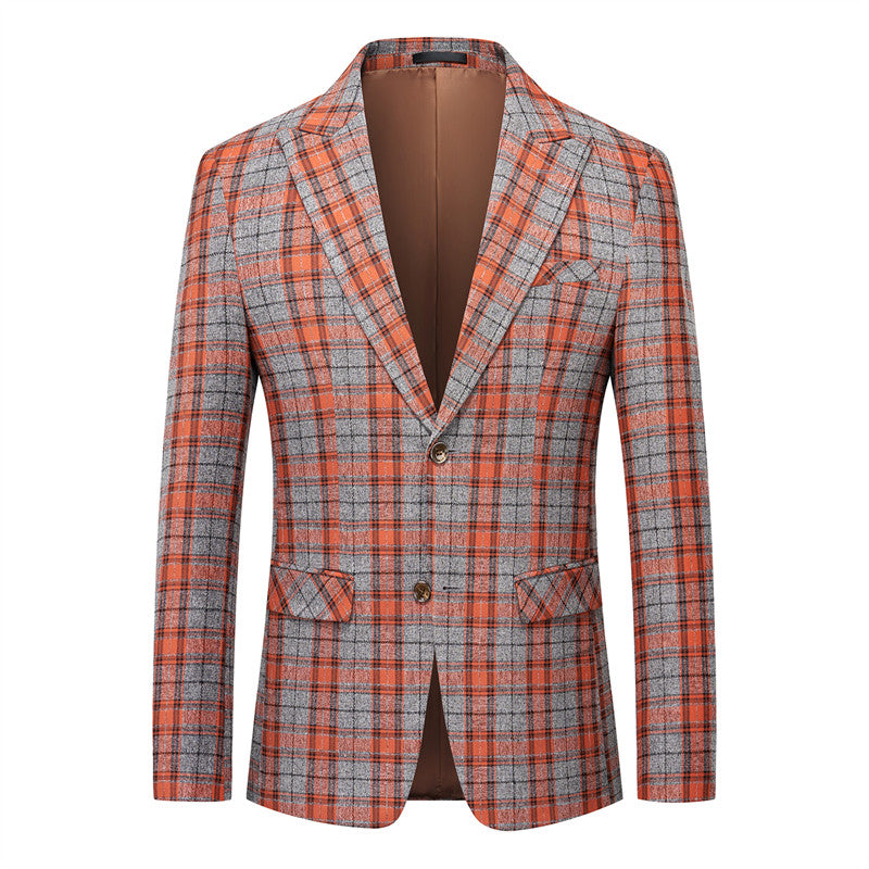 Men's Plaid Blazer Two Buttons in Yellow Red Green