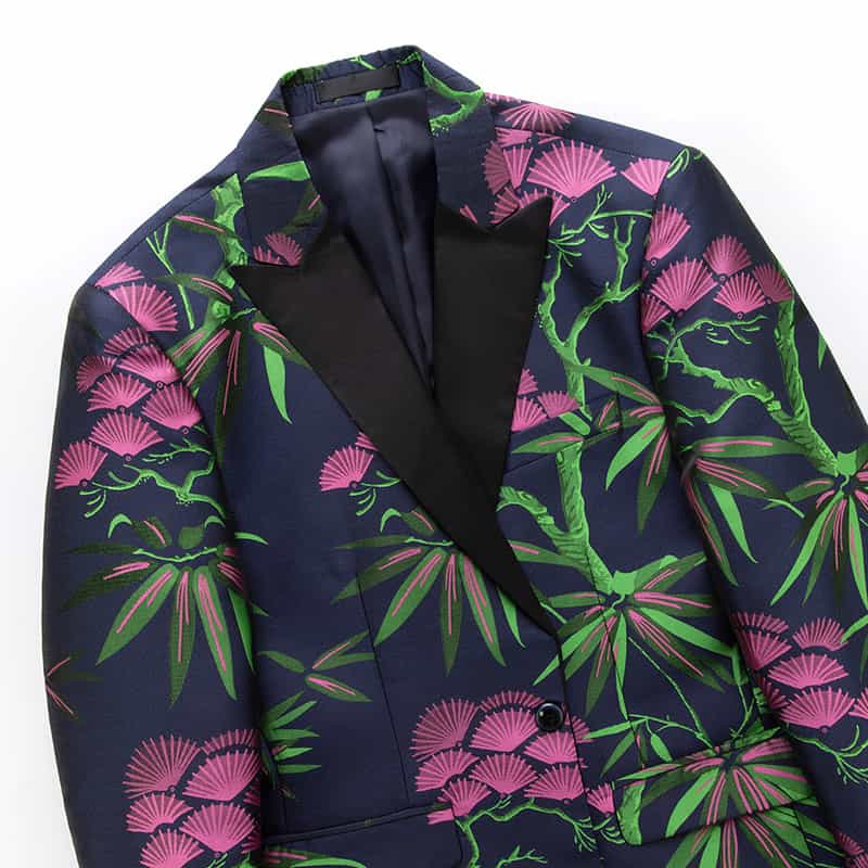 Men's Slim Fit Floral Printed Sports Coat One Button in Pink