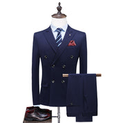 Men's 2 Piece Solid Double Breasted Suit in Grey Navy