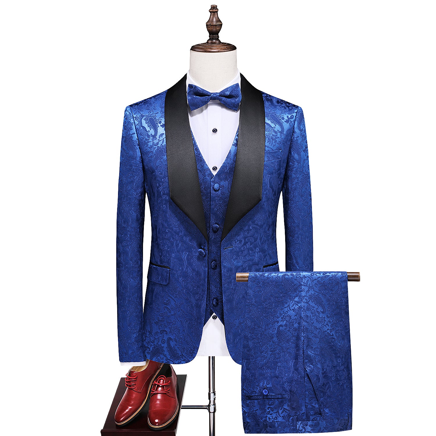 Men's 3 Piece Jacquard Tuxedo with Ties & Pocket Square