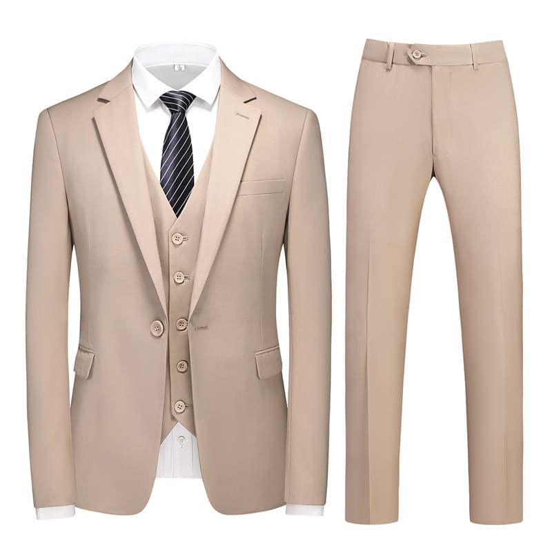 Men's 3 Piece One Button Suit in Red Khaki Light Grey Orange Yellow Solid Colors