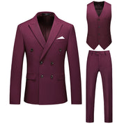 Men's 3 Piece Double Breasted Suit in Beige Blue Wine Solid Colors