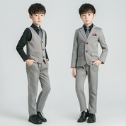 Boys 5 Piece Striped Suit in Grey and Black