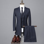 Men's 3 Piece Striped Long Grey Black Suit