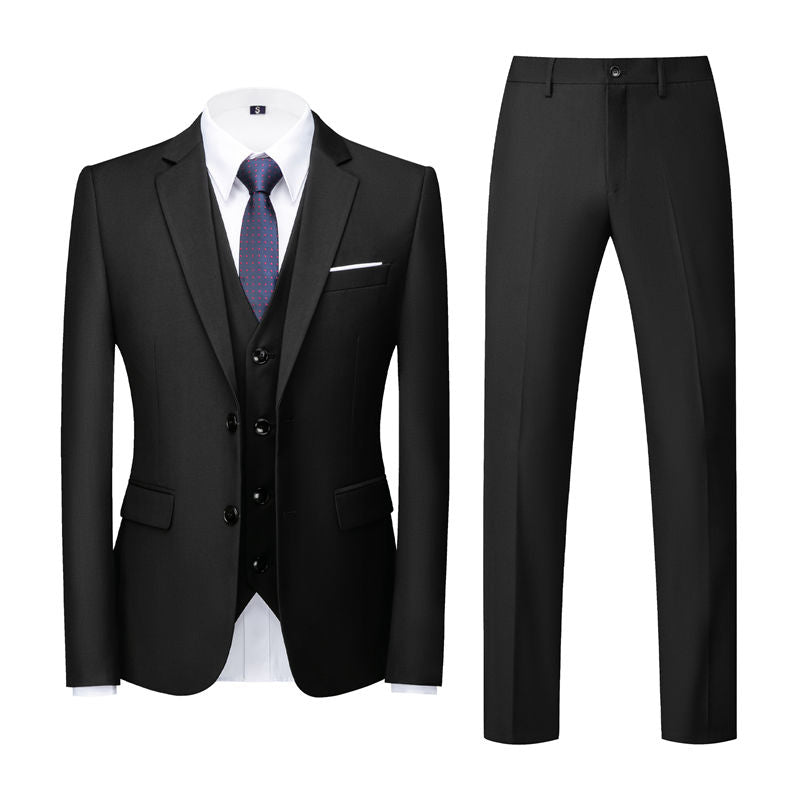 Men 3 Piece Solid Suit 2 button Closure