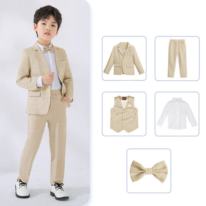 Boys Casual Suit 5 Piece Set of Jacket Vest Pants Shirt and Tie