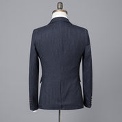 Men's 3 Piece Pinstriped Suit in Black and Grey