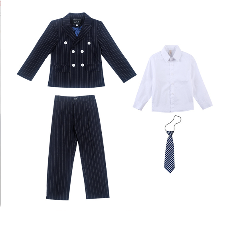 Boys Suit Children's Blue Double Breasted Striped Suit Dress Set