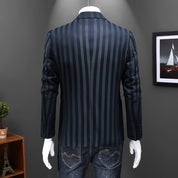 Mens Striped Green Blazer Single Breasted