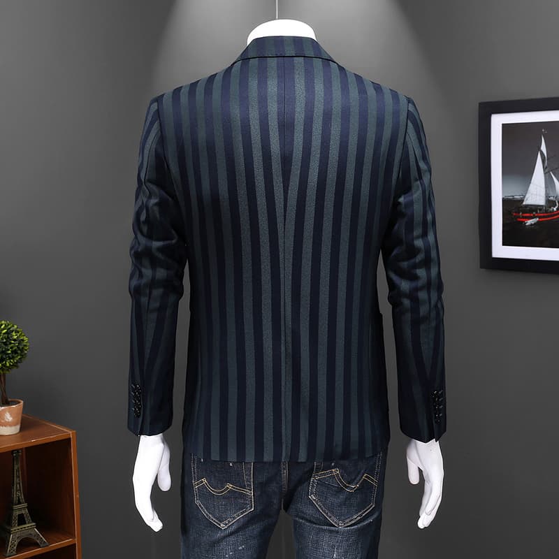 Mens Striped Green Blazer Single Breasted