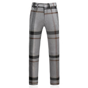 Men Blue & Grey Windowpane 3 Piece Suit