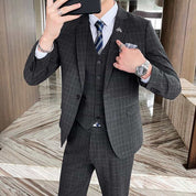 Men's Suits Plaid 3 Piece Windowpane Tuxedo Skinny Plaid Tuxedos for Wedding Meeting Prom