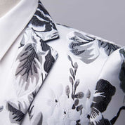 Mens 2 Piece Suit with Black Flower Embroidered