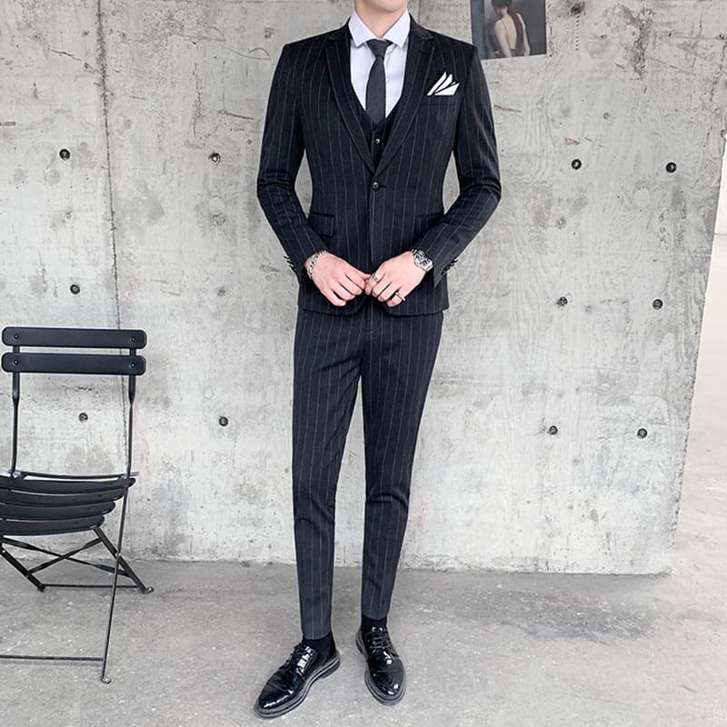 Men's 3 Piece Pinstripe Tuxedo for Wedding Prom Business