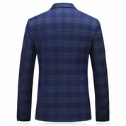 Men Blue Plaid Double Breasted Suit 3 Piece Slim Fit Tuxedos