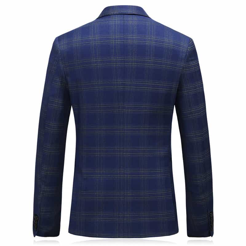 Men Blue Plaid Double Breasted Suit 3 Piece Slim Fit Tuxedos