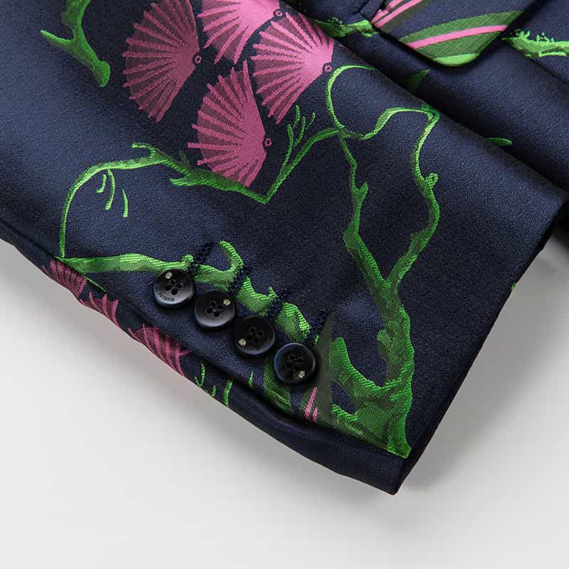 Men's Slim Fit Floral Printed Sports Coat One Button in Pink