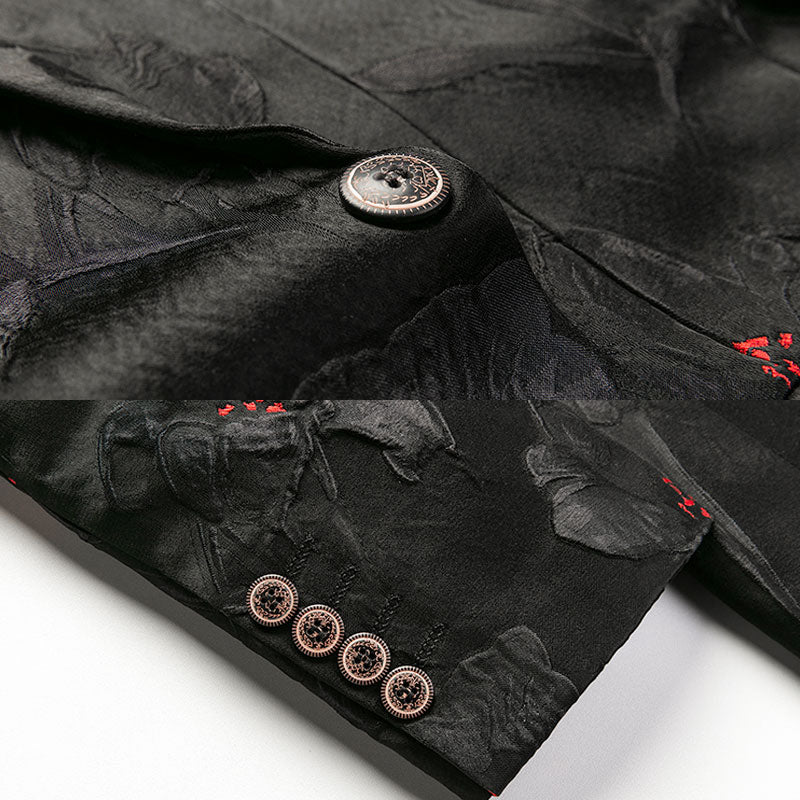 Mens Black Blazer with Red Floral Print