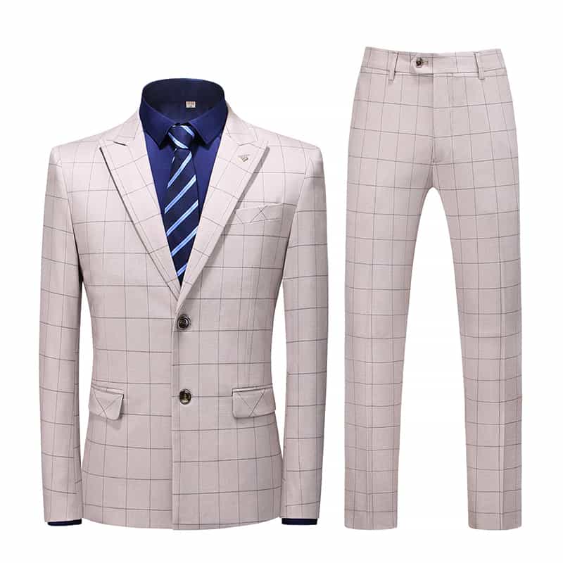 Men's  3 Piece Blue Plaid Suit Slim Fit Wedding Prom Tuxedos Casual Business Windowpane Pant Suit