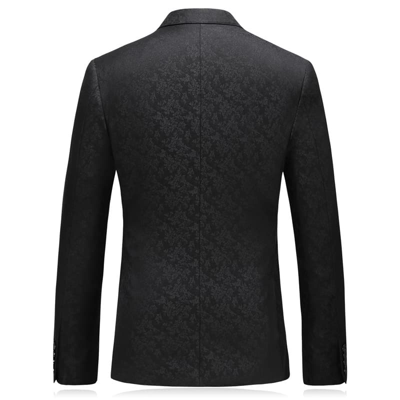 Men 3 Pieces Double Breasted Suit Printed Tuxedos Black