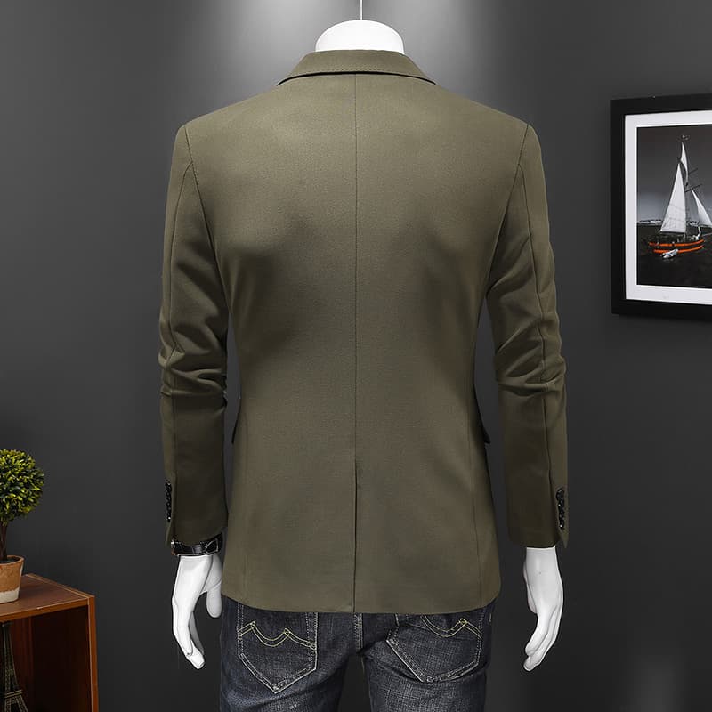Mens Solid Single Breasted Dark Green Blazer