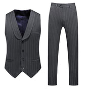 Mens Pinstripe Suit Slim Fit Prom Wedding Tuxedos Formal Dress Pants Suits