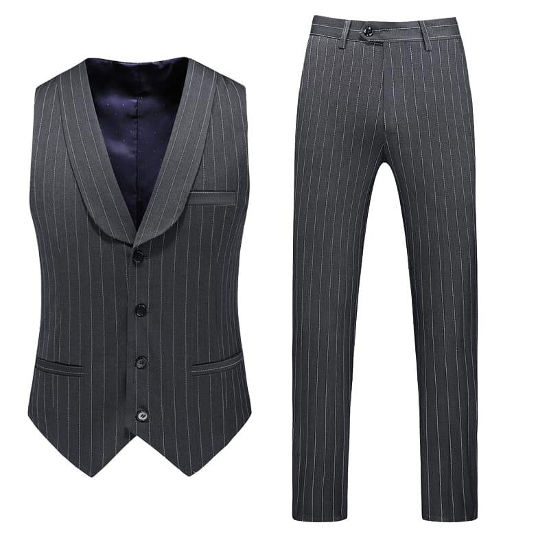 Mens Pinstripe Suit Slim Fit Prom Wedding Tuxedos Formal Dress Pants Suits