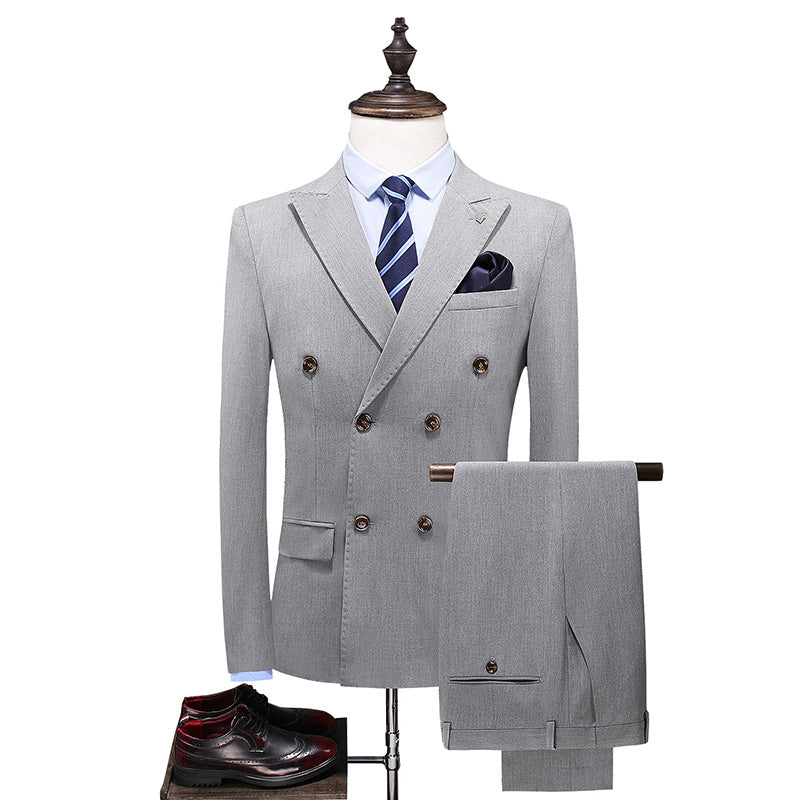 Men's 2 Piece Solid Double Breasted Suit in Grey Navy