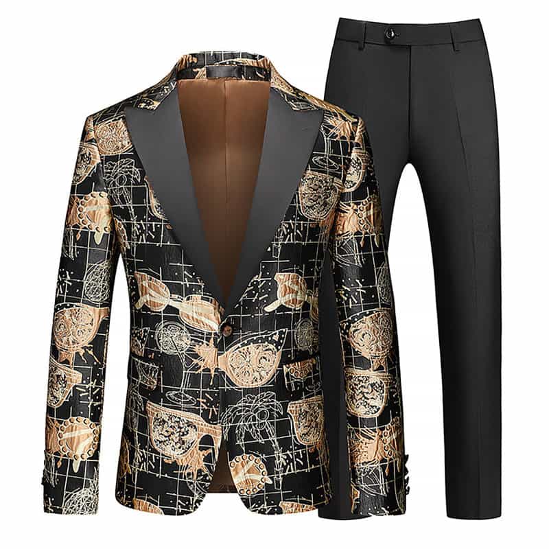 Men's 2 Piece Tux  Floral Printed Tuxedos in Red Gold Blue