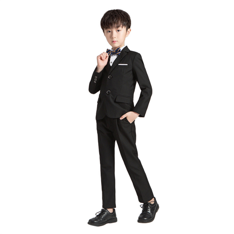 Boys 4 Piece Suit Solid Black Navy Boy Dress