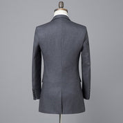 Men's 3 Piece Striped Long Grey Black Suit