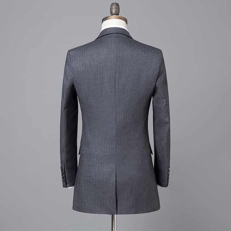 Men's 3 Piece Striped Long Grey Black Suit