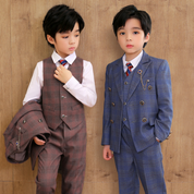 5 Piece Suit British Style Plaid Suit For Boys