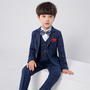 Boys Slim Fit 5 Piece Suit Set of Jacket Vest Pants Corsage and Tie
