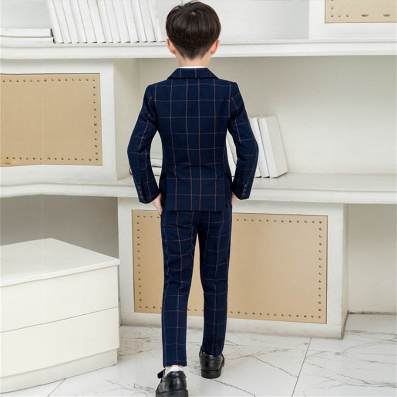 Boys Slim Fit 5 Piece Suit Set of Jacket Vest Pants Corsage and Tie