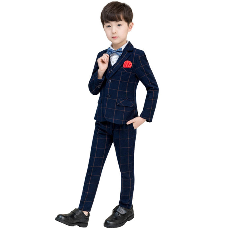 Boys Slim Fit 5 Piece Suit Set of Jacket Vest Pants Corsage and Tie