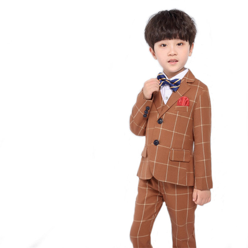 Boys Slim Fit 5 Piece Suit Set of Jacket Vest Pants Corsage and Tie