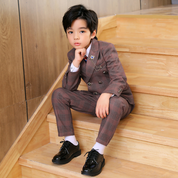 5 Piece Suit British Style Plaid Suit For Boys