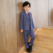 5 Piece Suit British Style Plaid Suit For Boys