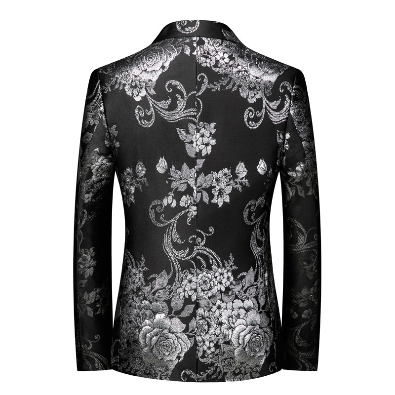 Men's Blazer Floral Jacquard Sport Coat in Black Brown White