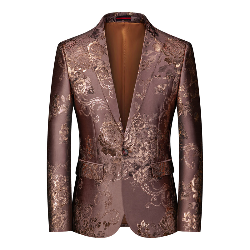 Men's Blazer Floral Jacquard Sport Coat in Black Brown White