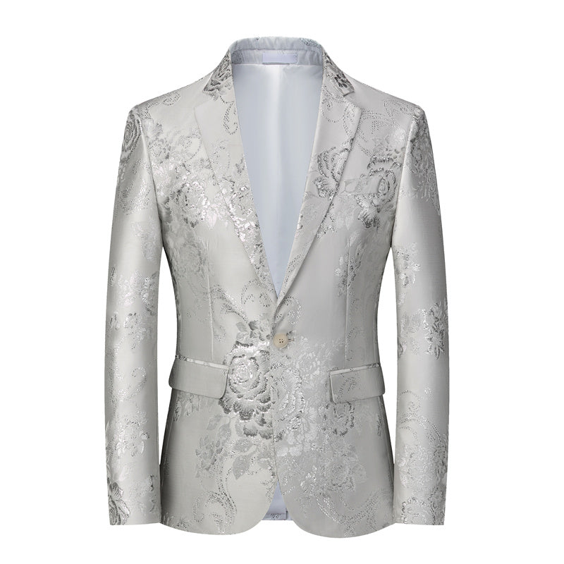 Men's Blazer Floral Jacquard Sport Coat in Black Brown White