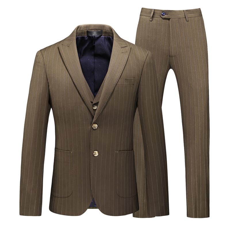 Mens Pinstripe Suit Slim Fit Prom Wedding Tuxedos Formal Dress Pants Suits