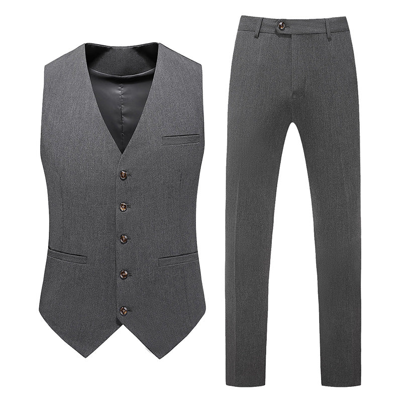 Men's 2 Piece Solid Double Breasted Suit in Grey Navy