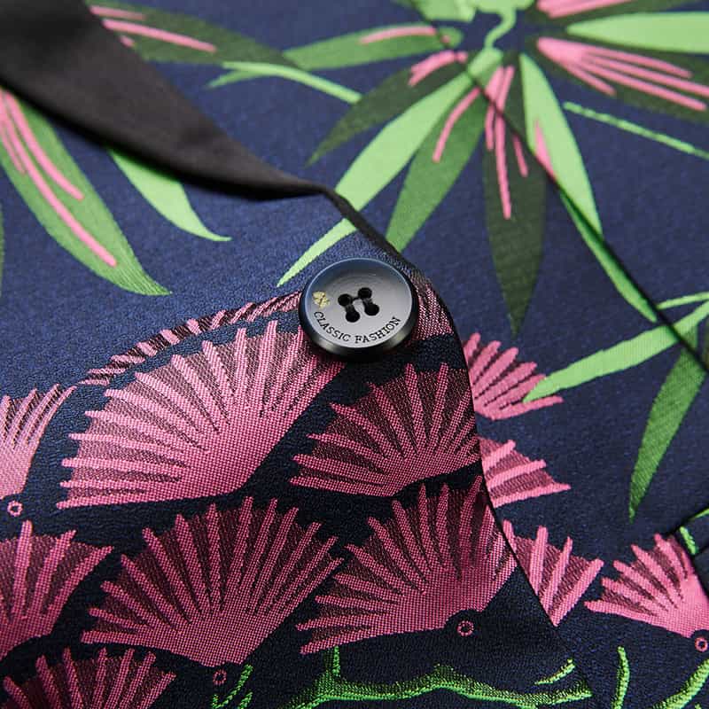 Men's Slim Fit Floral Printed Sports Coat One Button in Pink