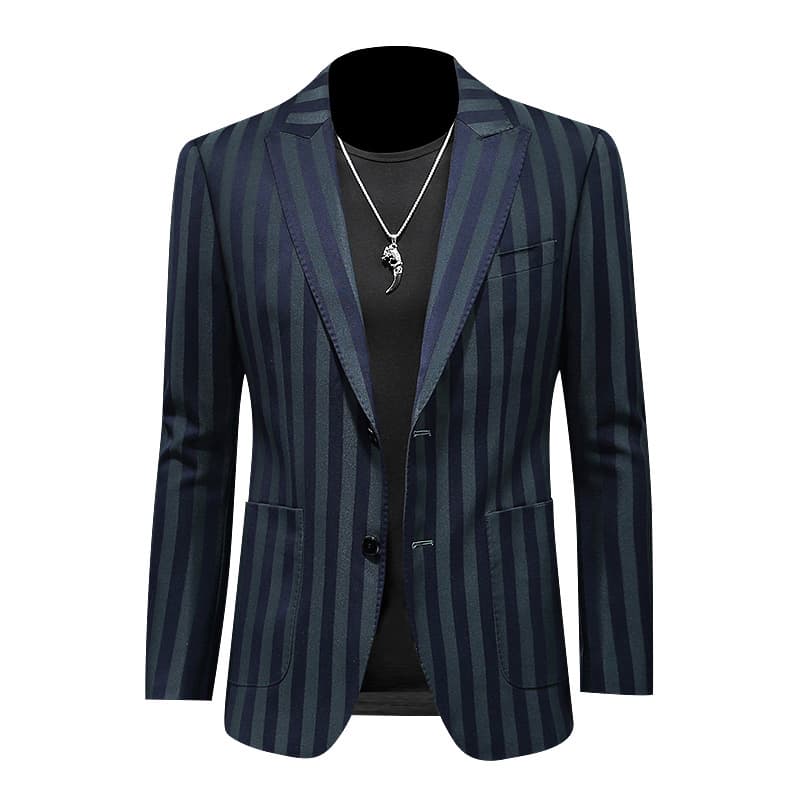 Mens Striped Green Blazer Single Breasted