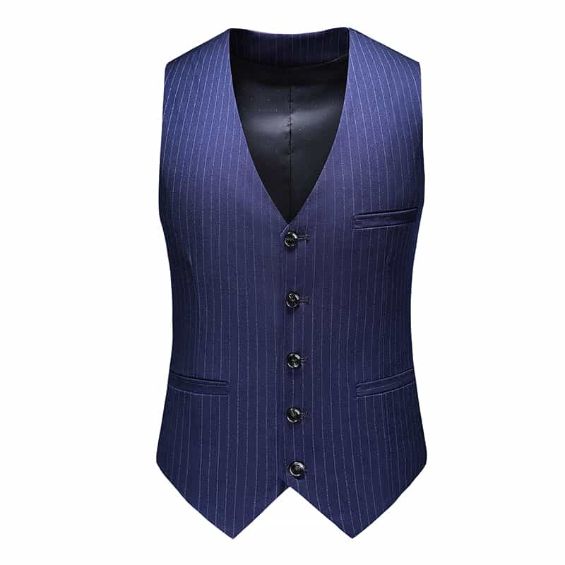 Mens 3 Piece Double Breasted Pinstripe Suit in Blue Grey Black