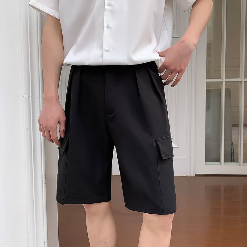 Mens Straight Fit Summer Shorts Stretch Casual 3 Solid Color Flat Front Dress Short Pants